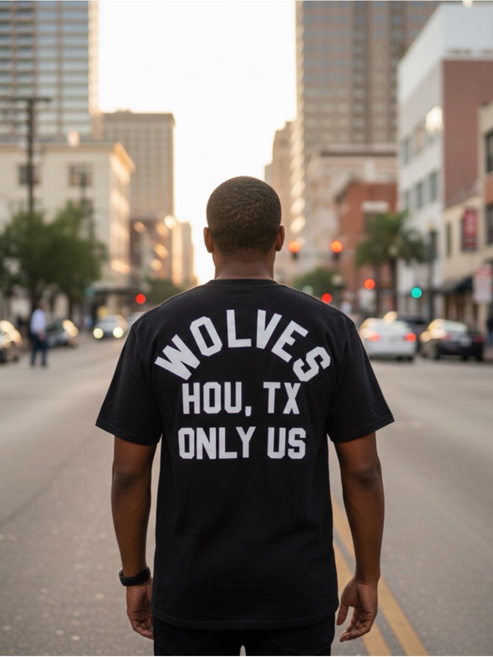 Darc Sport Black Tee with White 'WOLVES’ HOU, TX ONLY US' Graphic RARE